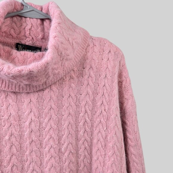 Wainscott Ireland Cable Knit Tunic Sweater Pink Lambswool Rabit Hair Turtleneck - Picture 10 of 12
